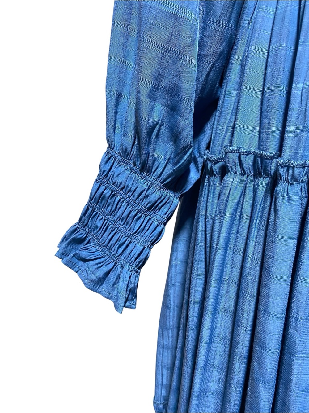 R. Vivimos Blue Long Sleeve Maxi Dress Boho Flowy Layered Ruffle Sz S NWT - Picture 7 of 9